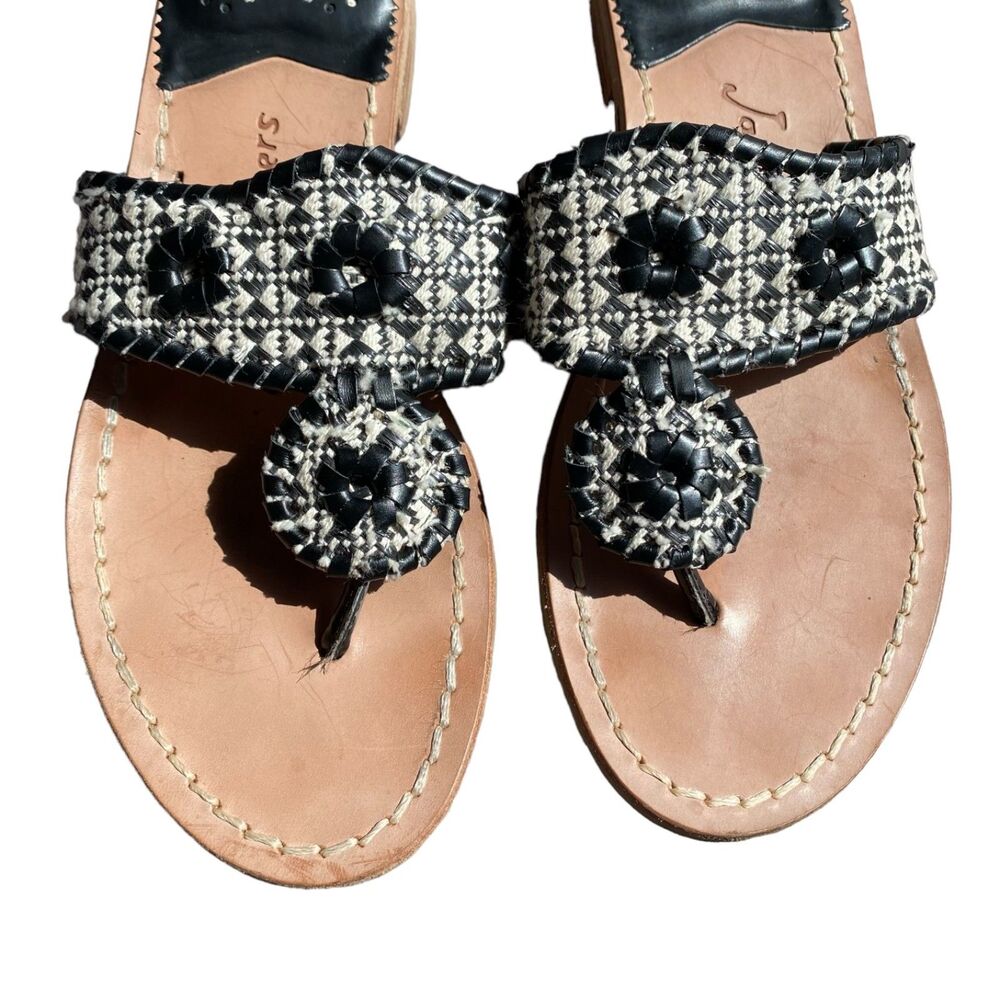 JACK ROGERS 1960 Black White Summer Beach Flip Flop Flat Sandals Size 6.5 - Picture 2 of 6